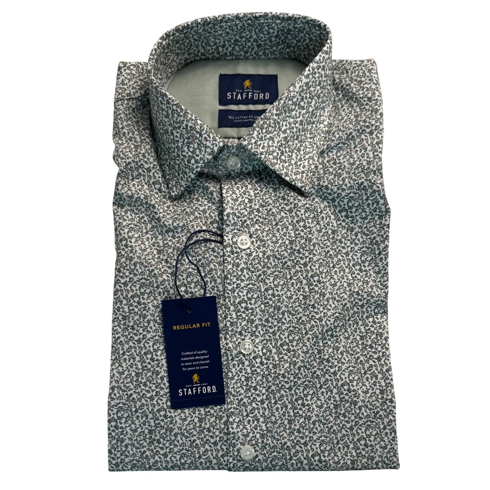 Stafford Mens Regular Fit Floral Button‎ Down Shirt Sage Green Small